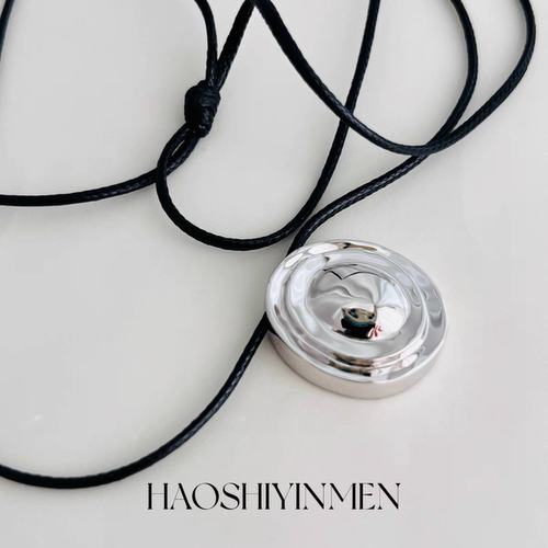 设计师高定款通体S925纯银镀铑金波纹圆盘吊坠项链高级时尚毛衣链