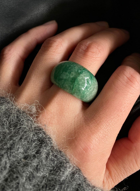 新中式天然石戒指女轻奢小众高级感虎眼石粉晶新山玉绿东陵指环女