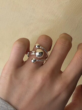 韩国东大门s925纯银重工极简圆球线条戒指可带美码6-7-8码