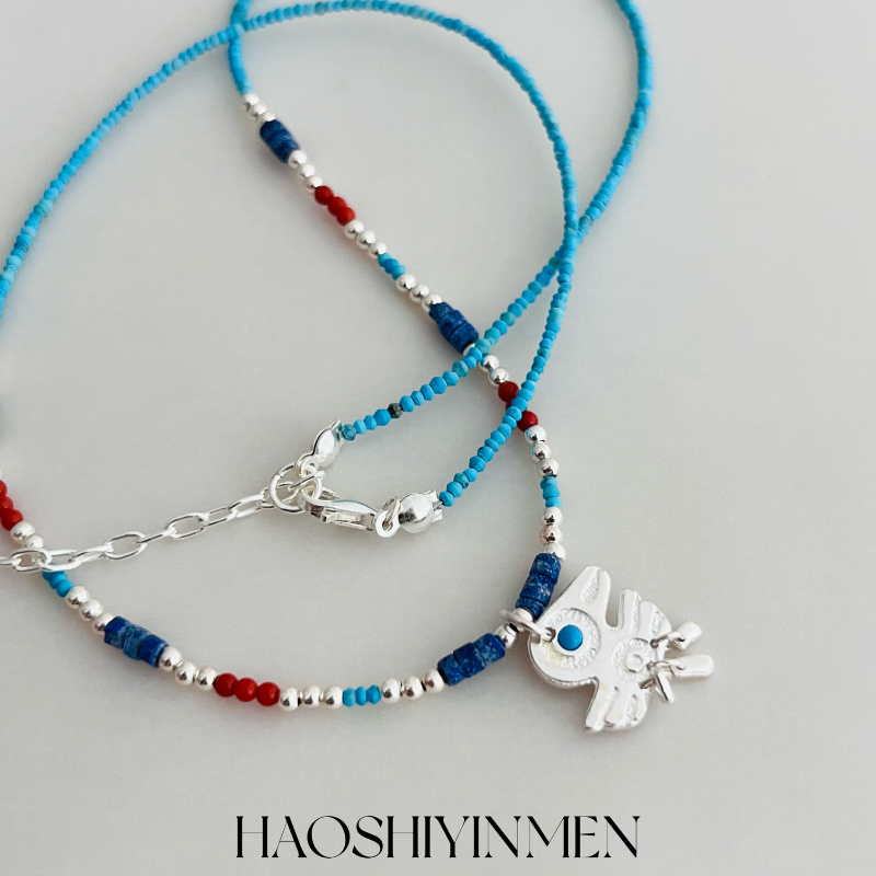 设计师款S925纯银手工小鸟天然串珠项链小众设计师锁骨链