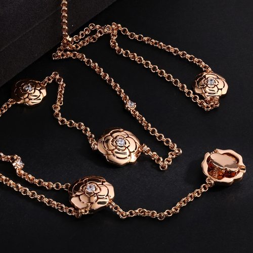 设计师S925通体纯银玫瑰金色金茶花双层锁骨链毛衣链高级感颈链