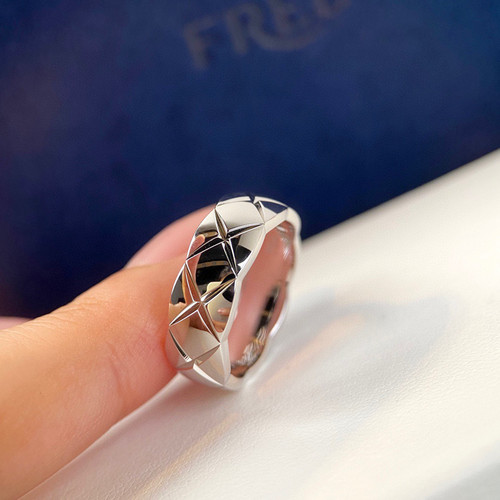 高定款S925通体纯银菱格纹戒指女轻奢高级感小香风戒指