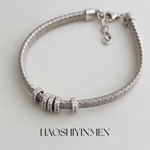设计师高定款通体S925纯银拉丝蛇骨跑环手链小众高级时尚手链