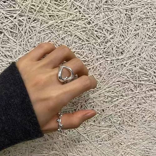 设计师款S925纯银手工爱心戒指极简冷淡风精致时尚开口指环