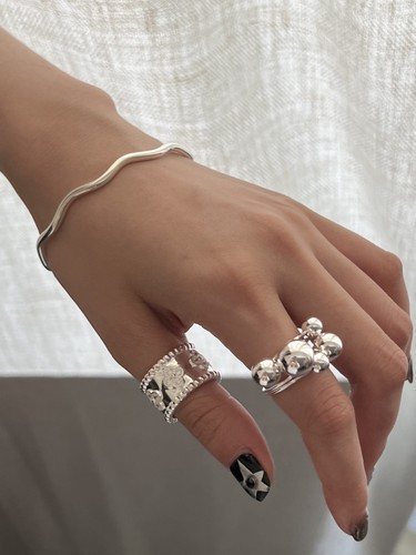 韩国东大门新款纯银戒指大小圆球多层食指戒韩网bornete 官网同款