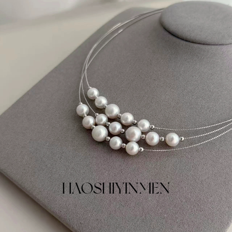 设计师款S925纯银天然极光淡水无核珍珠项链项圈百搭高级感锁骨链