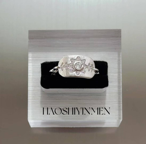 设计师高定款通体S925纯银镀铑金八芒星盾牌戒指小众高级时尚戒指