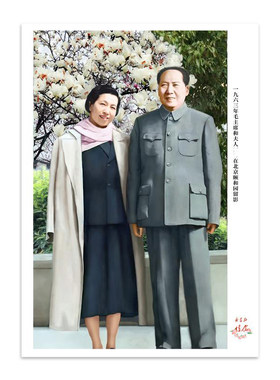 画像伟人挂画客厅装饰伟人和旗手毛主席和江青高清墙贴海报