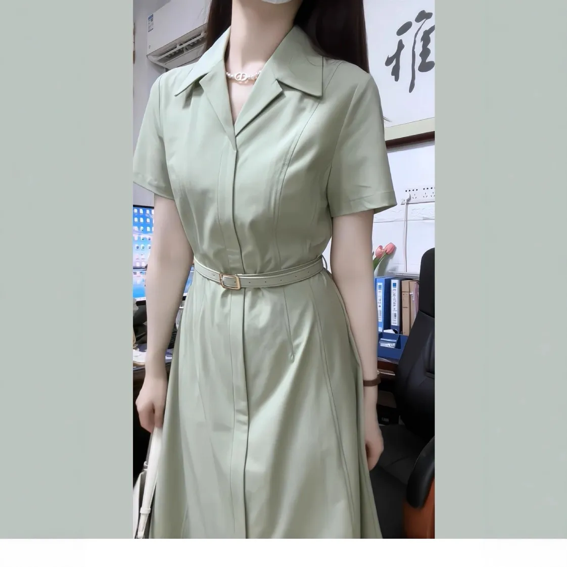 后妈教资面试连衣裙女夏新款穿搭西装领衬衫裙小个子通勤正装