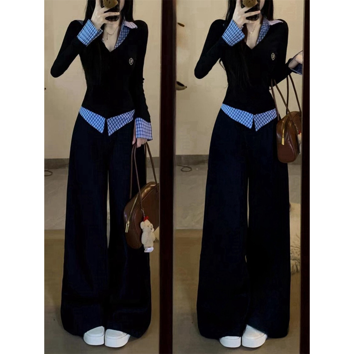 小香风运动服套装女春秋宽松显瘦时尚高级感假两件卫衣休闲两件套