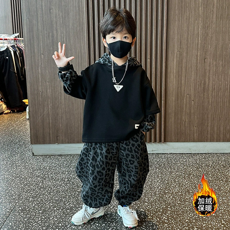 男童秋冬装加绒豹纹连帽卫衣2026新款运动两件套中小童潮流酷炸街,童装/婴儿装/亲子装,儿童运动套装,淘宝优惠券,粉丝福利购,淘宝优惠卷