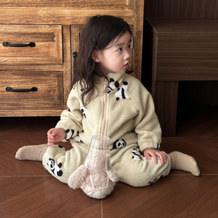 女童3 岁秋冬加厚毛绒睡衣儿童秋冬保暖家居服男童保暖加绒睡衣