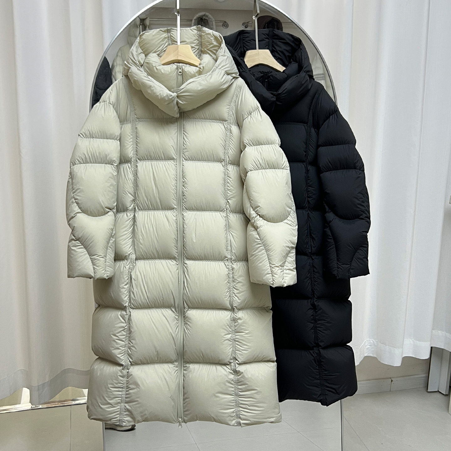 90白鸭绒泡芙羽绒服女中长款过膝加厚连帽2025冬新款宽松保暖外套