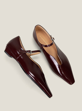【鞋匠女王×高定原创】法式复古银色玛丽珍女鞋粗跟浅口红色单鞋