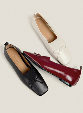 【鞋匠女王×原创设计】蝴蝶结芭蕾舞女鞋红色法式浅口平底单鞋子