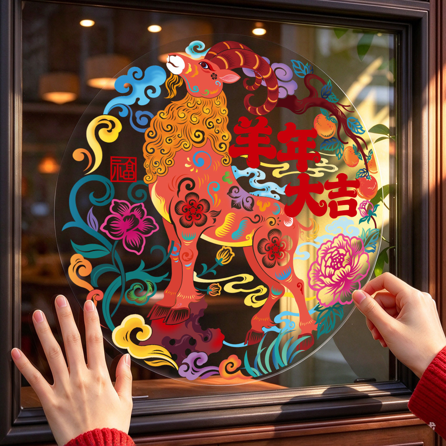2027新款羊年福字静电贴春节过年橱窗剪纸窗花玻璃门贴纸新年装饰