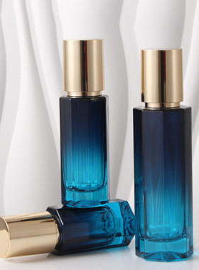 HOPECK渐变蓝黑玻璃套系玻璃喷雾罐50-120ml乳液泵瓶30-50g膏霜瓶