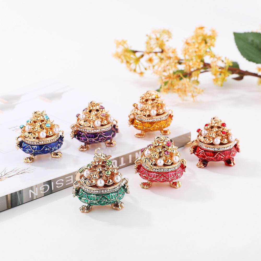 国潮聚宝盆钥匙扣中国风金属元宝聚宝盆包包挂件情侣创意小礼品