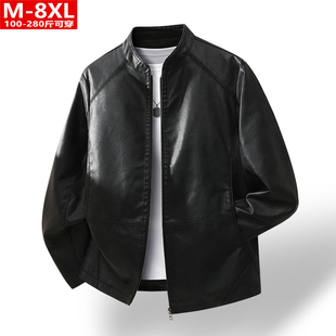 加肥大码 春秋季 拼接皮衣夹克胖男士 帅气时尚 宽松休闲外套 潮流男装