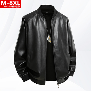 加肥宽松休闲开衫 春秋季 棒球领机车皮衣夹克胖大码 时尚 外套 潮男装