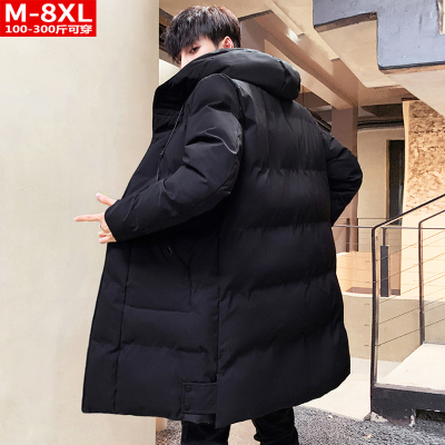 冬装潮男士中长款连帽棉衣胖青年加肥大码加厚保暖抗寒棉服男外套