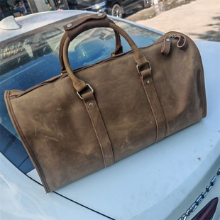 工厂库存尾单疯马皮真皮男士头层牛皮登记包行李袋旅行包手提包