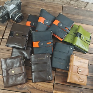 库存尾货瑕疵男士真皮竖款钱包清仓油蜡头层牛皮短款钱夹纯皮