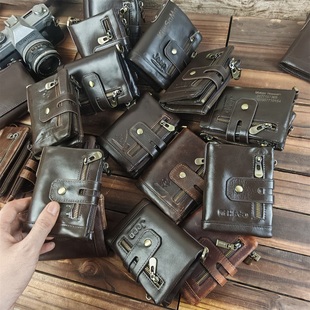 工厂库存尾货瑕疵清仓男士头层牛皮竖款钱包真皮油蜡皮钱夹男