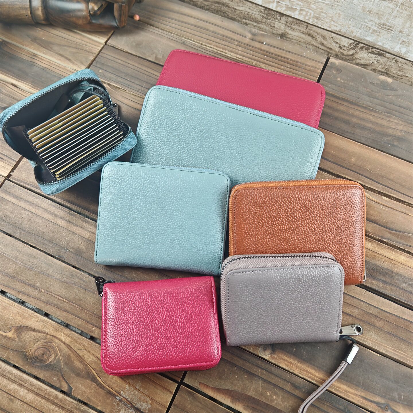 男士头层牛皮风琴卡包防盗女士卡夹真皮卡片包多功能拉链小钱包