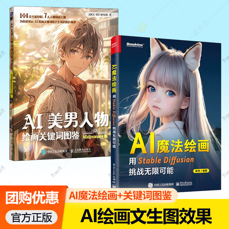 AI魔法绘画 用STABLE DIFFUSION挑战无限可能+AI美男人物绘画关键词图鉴 Midjourney版AI绘画书 模型训练提示词AIGC图片创作教程书