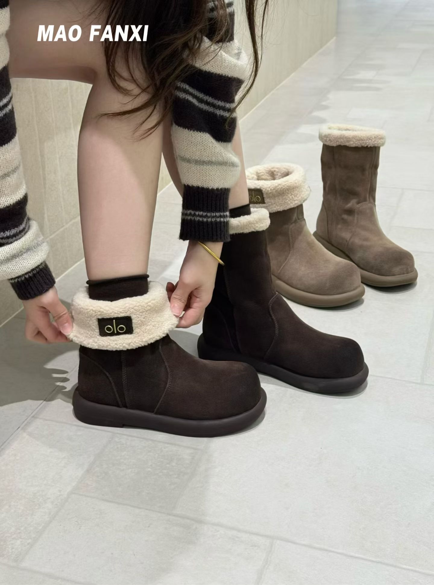 MFX 700-21欧货女鞋2025冬真皮圆头中筒靴韩系两穿雪地靴