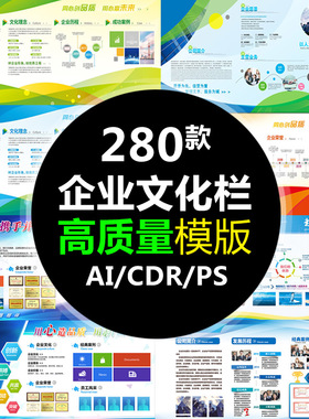 PS企业文化墙 公司形象展板学校宣传栏喷绘CDR设计模板AI海报素材