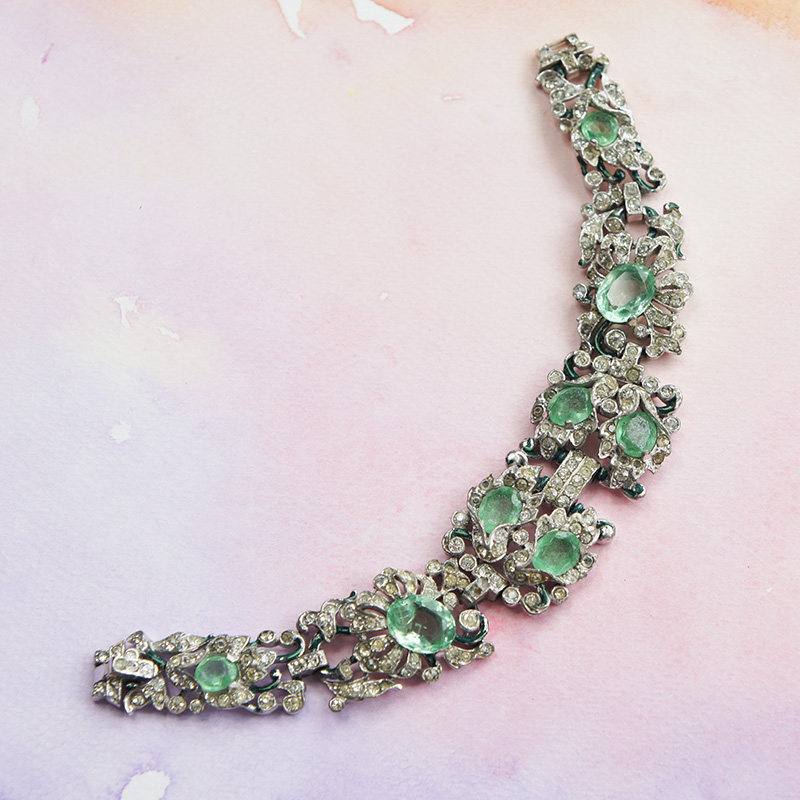 红叶题诗 翠法丽TRIFARI橄榄石色中古vintage手链贵货便宜出