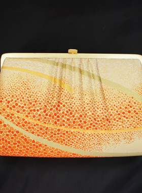 日本西阵织洒金橙色织锦斑点口金包链条手拿包手提包两用中古包