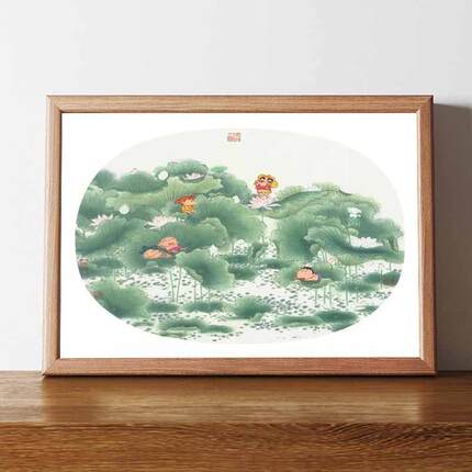 蜡笔小新搞笑挂画乾隆未览之宝欢聚一堂水墨画山水画书法字画相框