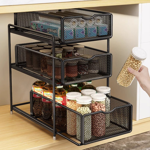 厨房抽拉式置物架橱柜内分层架子水槽下超深多功能抽拉调料收纳篮