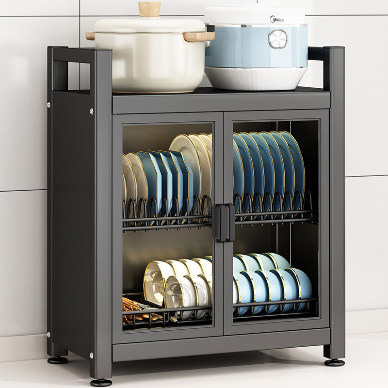 厨房置物架台面玻璃双门放碗碟盘筷子收纳沥水架多功能防尘碗盘柜
