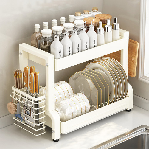 厨房碗碟调料一体置物架厨房刀架砧板收纳架台面多功能碗碟沥水架