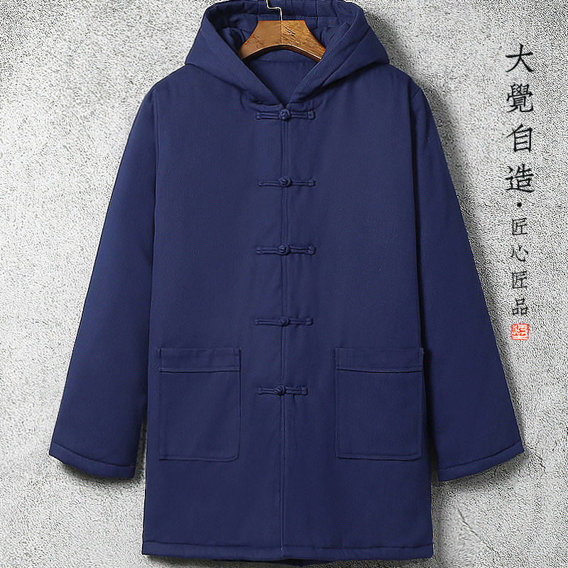 冬季加厚过膝款连帽宽松唐装棉袄