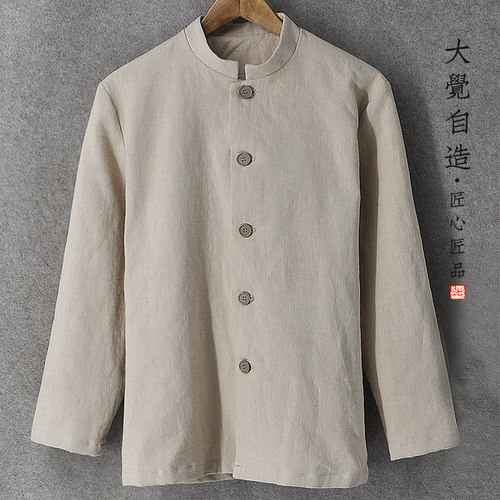 原创亚麻春季改良宽松双层中山装