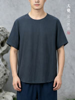 Original Chinese-style cotton and linen T-shirt for men, loose linen short-sleeved, summer thin, breathable, round-neck, large-sized T-shirt thumbnail 6