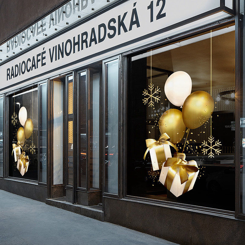 金色气球装饰图案贴画窗贴店铺橱窗玻璃贴门贴纸双面免胶静电窗花