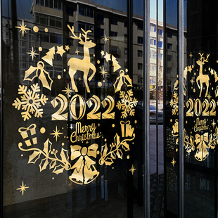 新品圣诞节装饰店铺橱窗布置窗花玻璃门贴纸202Q5元旦活动氛围装