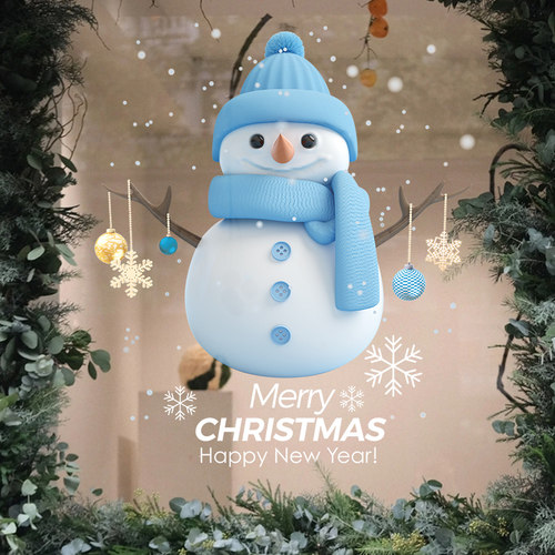 圣诞装饰店铺店铺橱窗玻璃贴纸