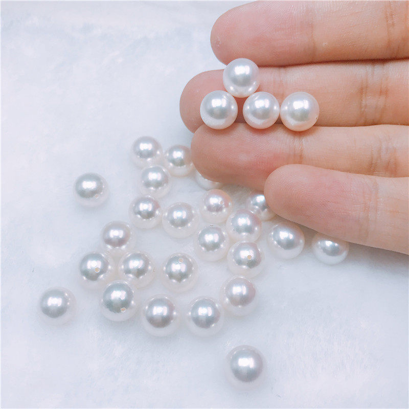 日本8-8.5mm近正圆镜面强光微瑕白色akoya海水珍珠裸珠散珠可DIY