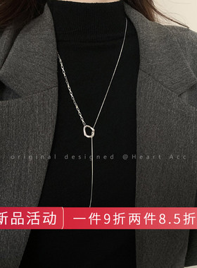 钛钢不掉色ot扣吊坠项链女小众高级感百搭毛衣链气质大气长款配饰