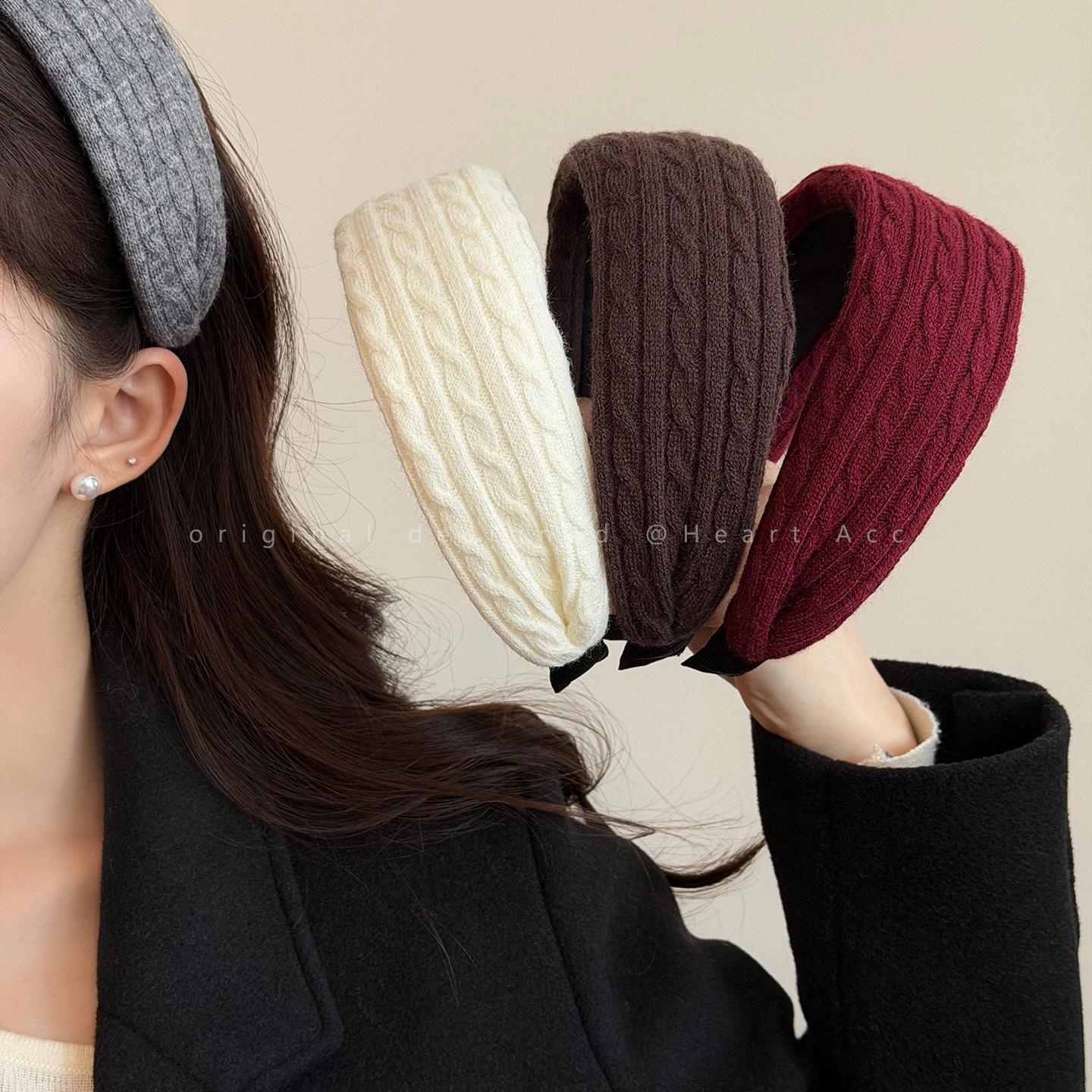 韩系高端毛线针织宽边发箍女2025新款高颅顶发卡日常外戴秋冬发饰