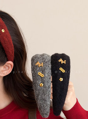 「马上有钱花」秋冬红色毛绒宽边发箍女款高级质感高颅顶头箍发卡