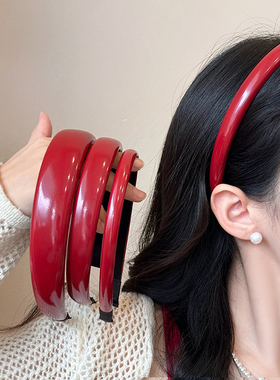 红色显白~酒红色皮质发箍女高级感简约百搭头箍适合过年喜庆发饰