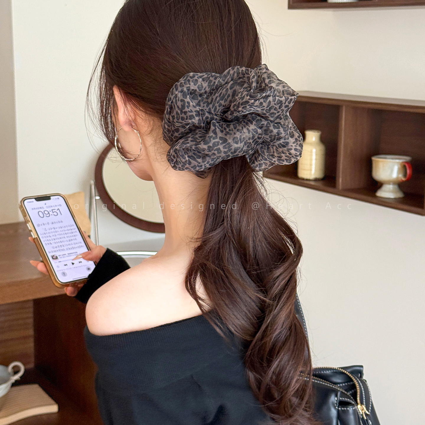 慵懒风~韩系豹纹网纱大肠发圈女款高级感马尾蓬松编头绳发饰头饰